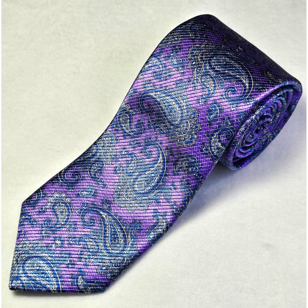 David Donahue Men's Woven Silk Paisley Tie Purple Blue 58" Long